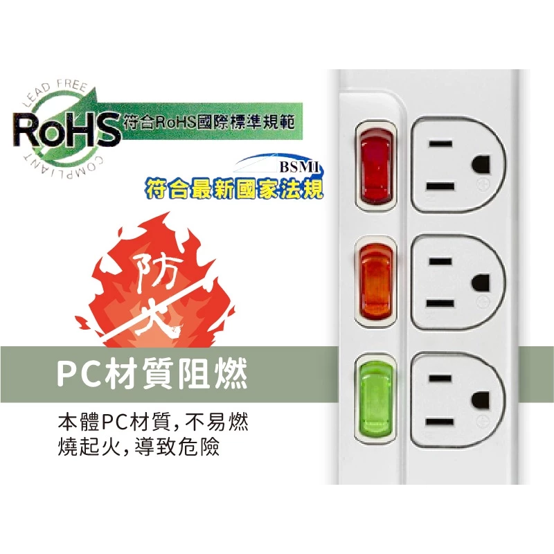 台灣製造【獨立開關三孔延長線】獨立開關 過載斷電