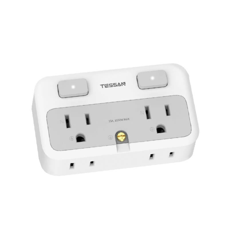 【TESSAN 超大間距2開4插分接器】壁插 正側面立體插座 2P 3P 分接器 超大間距 收納式插頭