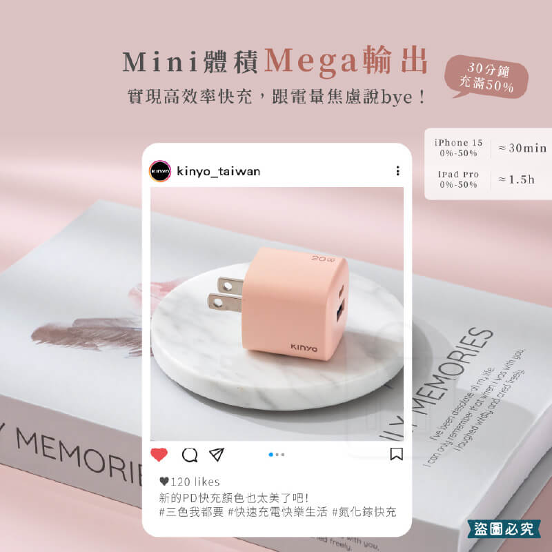 【KINYO 氮化鎵雙孔PD充電器65W/40W/35W/20W】快充 黑科技 mini 國際電壓