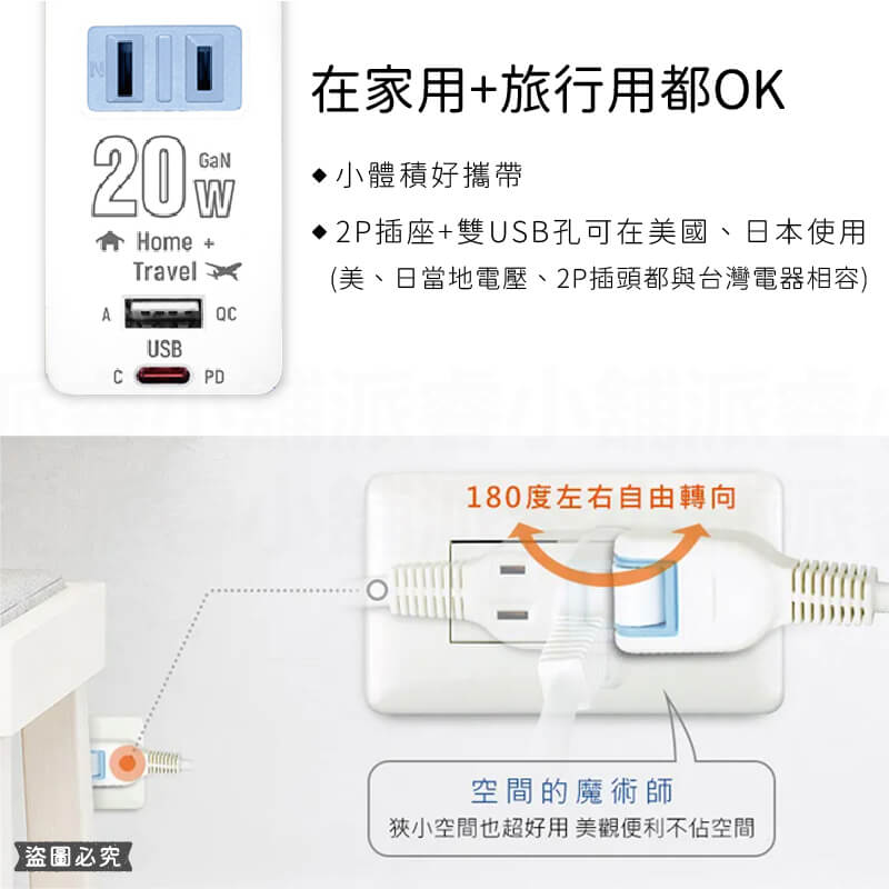 【氮化鎵20W快充2P延長線】120公分 延長線 Type-C USB充電 快充 QC PD 氮化鎵