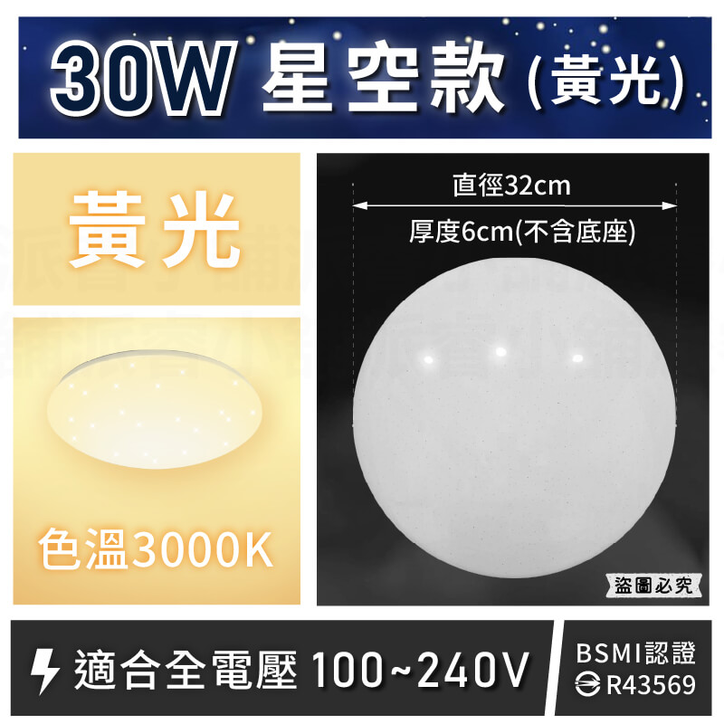 【富山 快拆式專利燈座LED星光吸頂燈】30W 16W 防塵防水 全電壓適用 鑽石造型 星星燈 吸頂燈