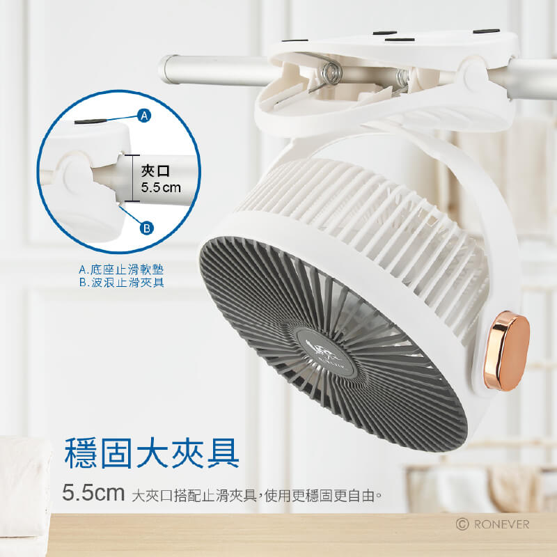 【RONEVER 6吋靜音小夜燈風扇】USB風扇 360度轉 可當手機支架 小風扇 夾扇 靜音風扇 風扇