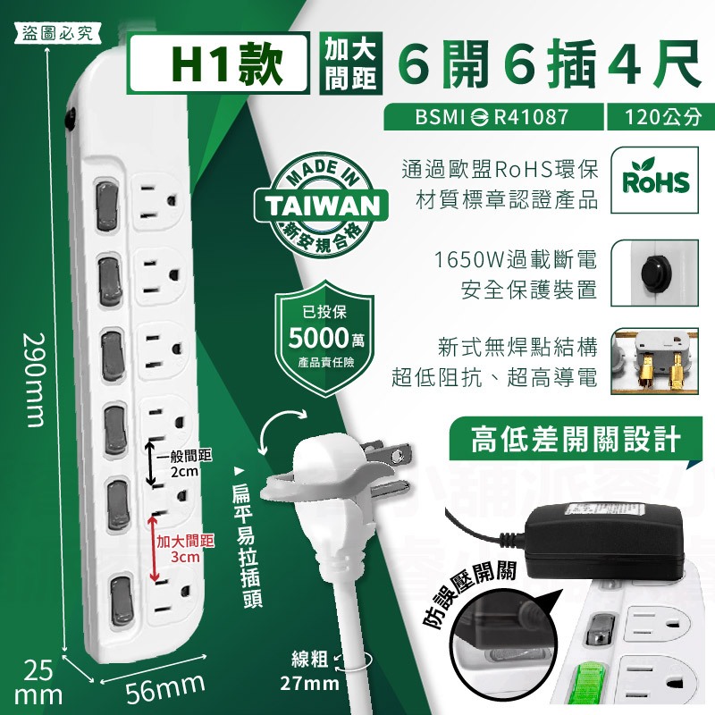 台灣製造【獨立開關三孔延長線】獨立開關 過載斷電