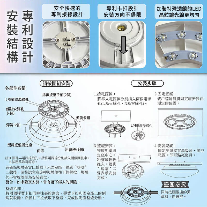 【富山 快拆式專利燈座LED星光吸頂燈】30W 16W 防塵防水 全電壓適用 鑽石造型 星星燈 吸頂燈