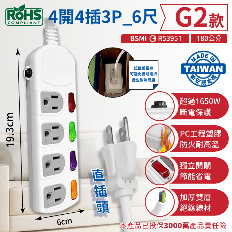 台灣製【過載斷電安全延長線3孔延長線】符合安規標準 安全延長線