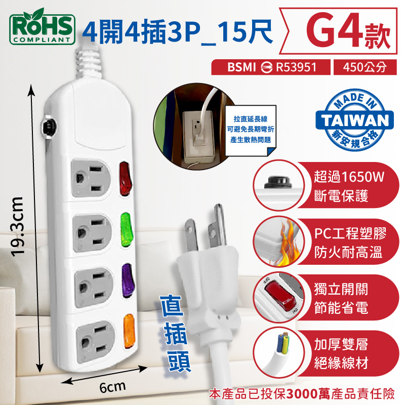 台灣製【過載斷電安全延長線3孔延長線】符合安規標準 安全延長線