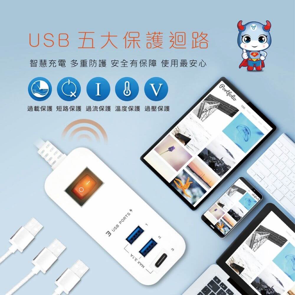 出國用必備！附發票【智能快充延長線】3.4A 延長線 USB延長線 總開關 USB充電